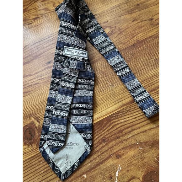 TESORO ROSSO Uomo Moda Men's silver blue Silk Neck Tie - Geometric Pattern - Picture 3 of 6